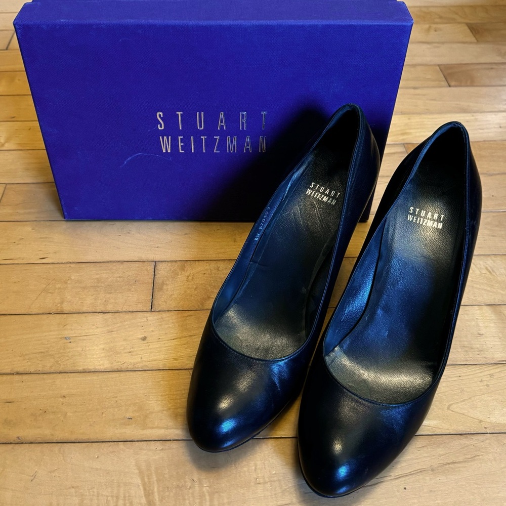 Stuart Weitzman Tone Black Nappa Wedge platform heels women’s 10.5 round toe